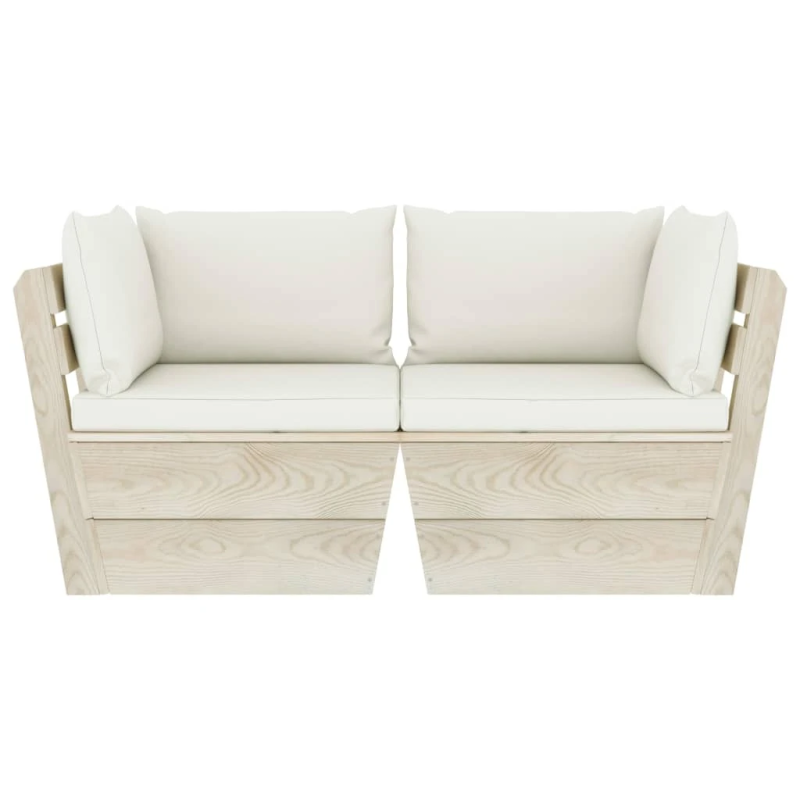 vidaXL 2-vietīgs dārza palešu dīvāns ar matračiem, egles koks