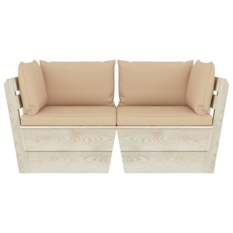 vidaXL 2-vietīgs dārza palešu dīvāns ar matračiem, egles koks