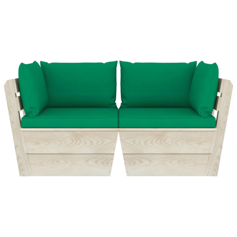 vidaXL 2-vietīgs dārza palešu dīvāns ar matračiem, egles koks