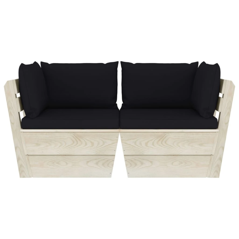 vidaXL 2-vietīgs dārza palešu dīvāns ar matračiem, egles koks