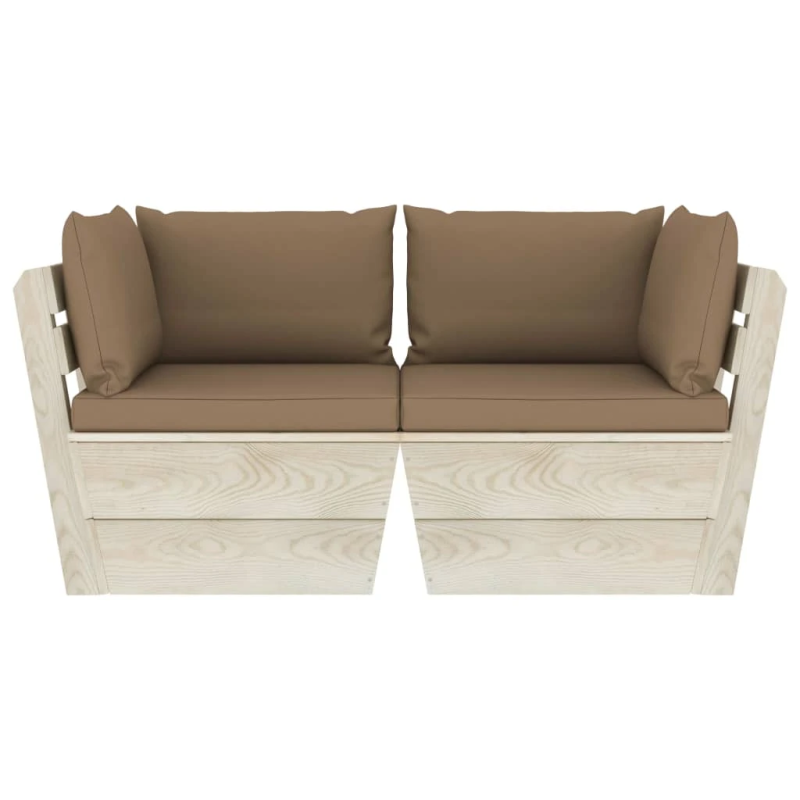 vidaXL 2-vietīgs dārza palešu dīvāns ar matračiem, egles koks