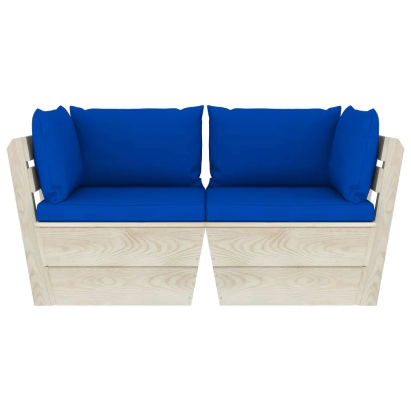 vidaXL 2-vietīgs dārza palešu dīvāns ar matračiem, egles koks