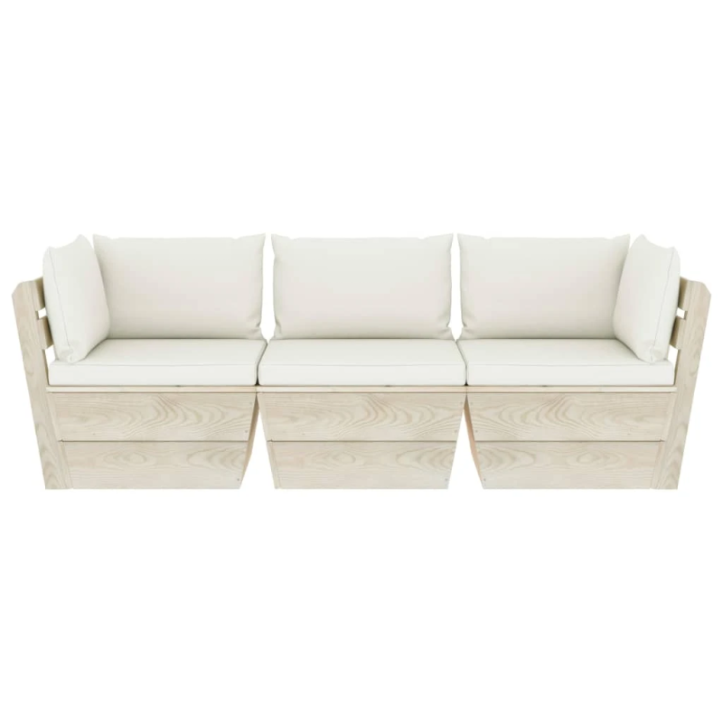 vidaXL 3-vietīgs dārza palešu dīvāns ar matračiem, egles koks