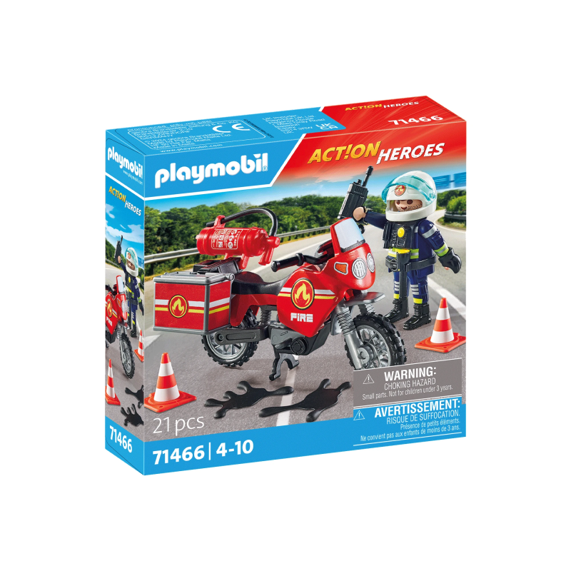 PLAYMOBIL ACTION HEROES Ugunsdzēsēju motocikls un naftas noplūdes incidents 71466