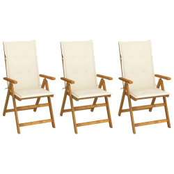 vidaXL saliekami dārza krēsli ar matračiem, 3 gab., akācijas masīvkoks