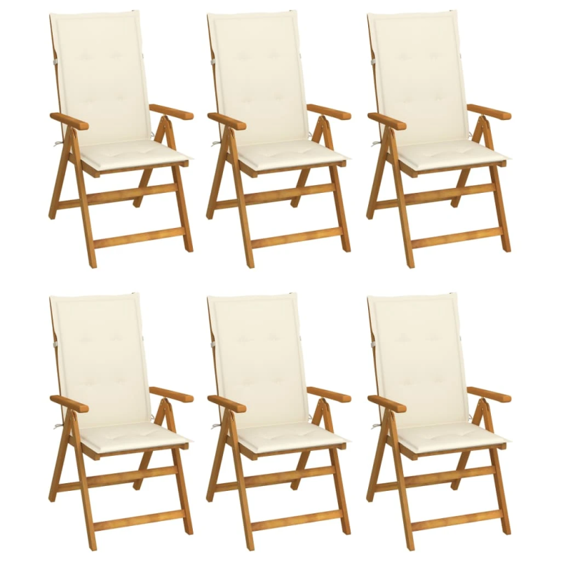 vidaXL saliekami dārza krēsli ar matračiem, 6 gab., akācijas masīvkoks