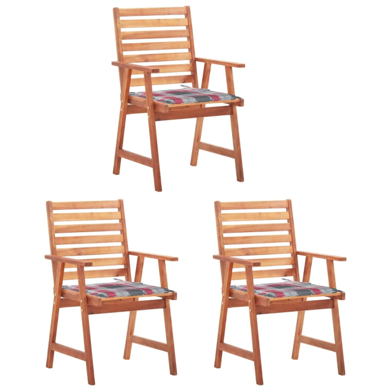 vidaXL dārza krēsli ar matračiem, 3 gab., akācijas masīvkoks