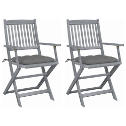 vidaXL saliekami āra krēsli ar matračiem, 2 gab., akācijas masīvkoks