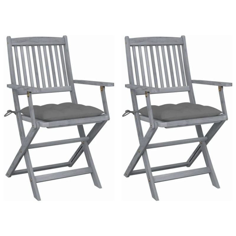 vidaXL saliekami āra krēsli ar matračiem, 2 gab., akācijas masīvkoks