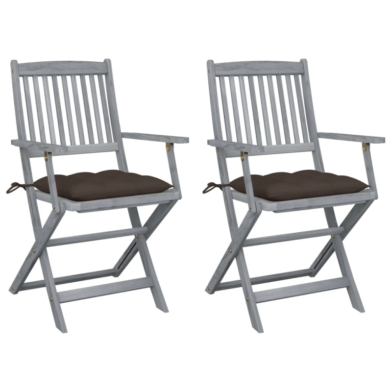 vidaXL saliekami āra krēsli ar matračiem, 2 gab., akācijas masīvkoks