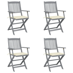 vidaXL saliekami āra krēsli ar matračiem, 4 gab., akācijas masīvkoks