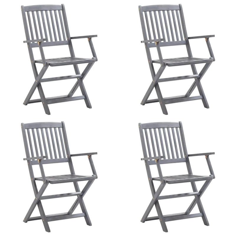 vidaXL saliekami āra krēsli ar matračiem, 4 gab., akācijas masīvkoks