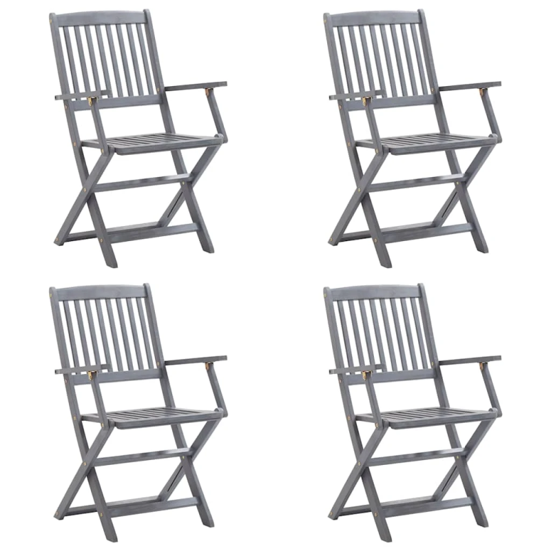 vidaXL saliekami āra krēsli ar matračiem, 4 gab., akācijas masīvkoks