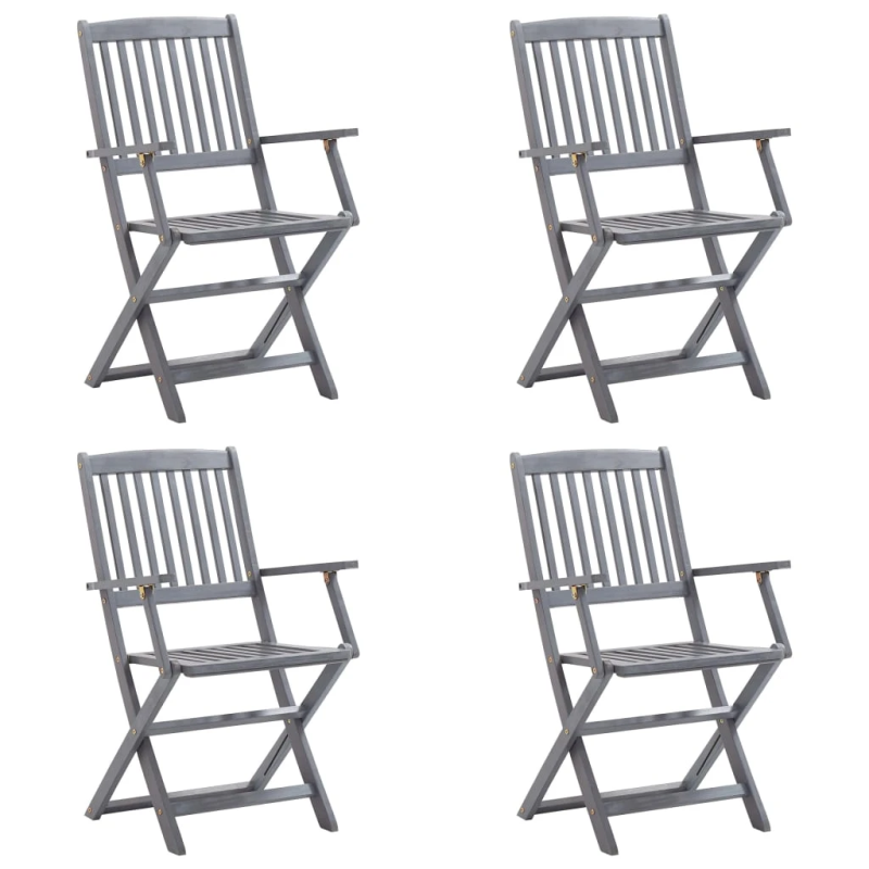 vidaXL saliekami āra krēsli ar matračiem, 4 gab., akācijas masīvkoks