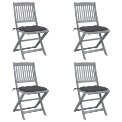 vidaXL saliekami āra krēsli ar matračiem, 4 gab., akācijas masīvkoks