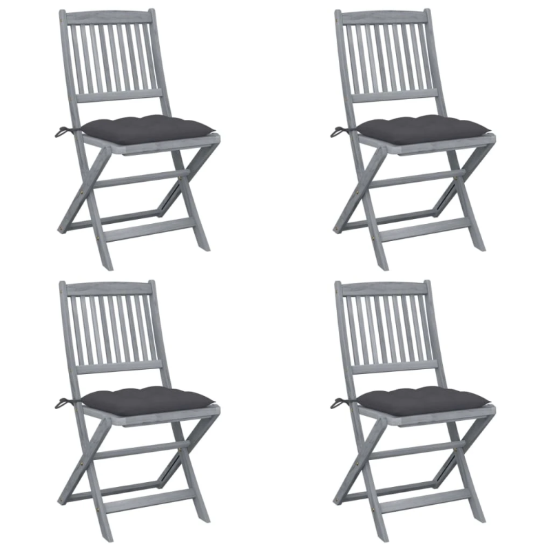 vidaXL saliekami āra krēsli ar matračiem, 4 gab., akācijas masīvkoks