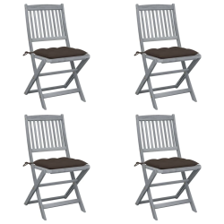 vidaXL saliekami āra krēsli ar matračiem, 4 gab., akācijas masīvkoks