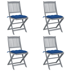 vidaXL saliekami āra krēsli ar matračiem, 4 gab., akācijas masīvkoks