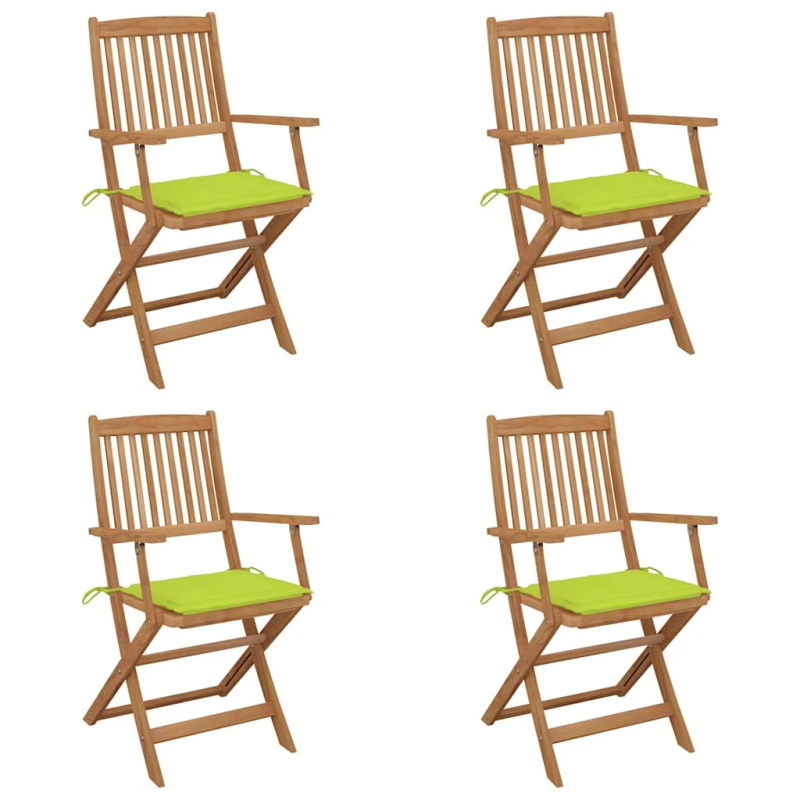 vidaXL saliekami dārza krēsli ar matračiem, 4 gab., akācijas masīvkoks