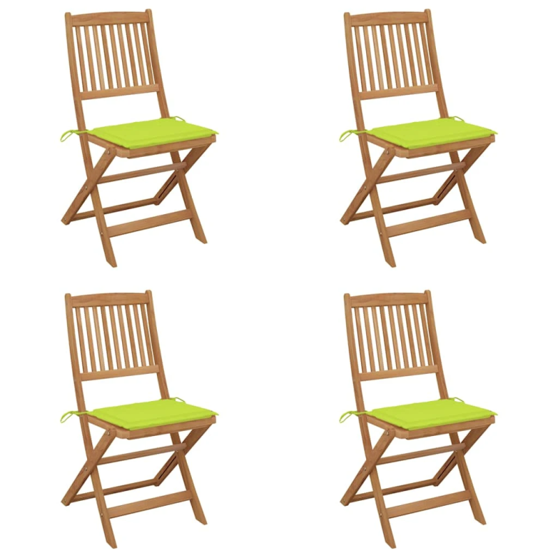 vidaXL saliekami dārza krēsli ar matračiem, 4 gab., akācijas masīvkoks