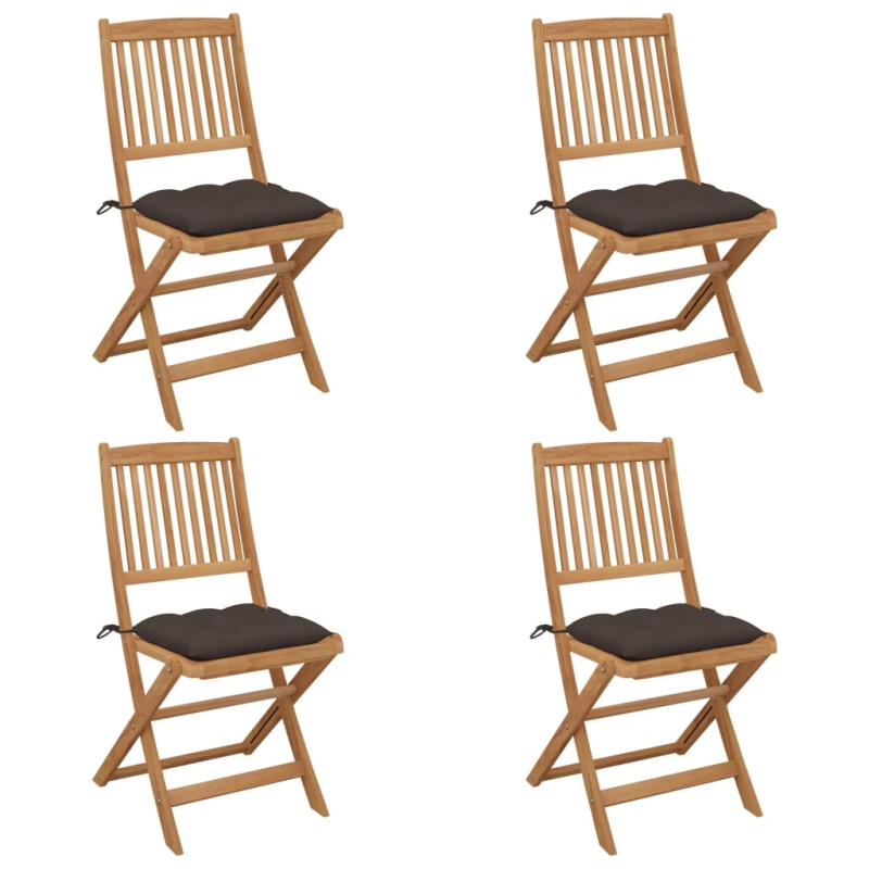 vidaXL saliekami dārza krēsli ar matračiem, 4 gb., akācijas masīvkoks