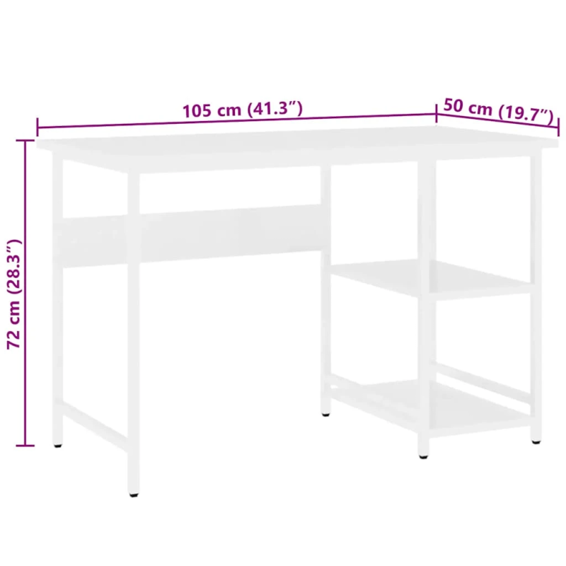 vidaXL datorgalds, balts, 105x50x72 cm, MDF un metāls