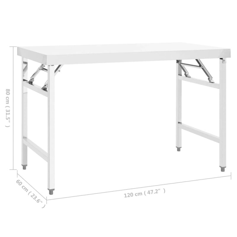 vidaXL virtuves darba galds, 120x60x80 cm, nerūsējošs tērauds