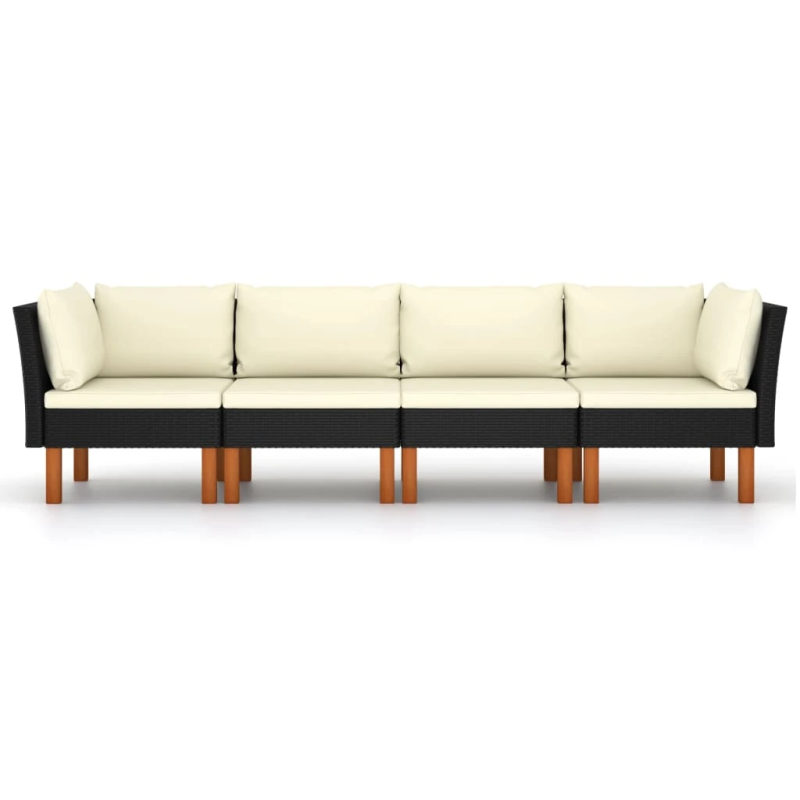 vidaXL četrvietīgs dārza dīvāns ar matračiem, melna PE rotangpalma