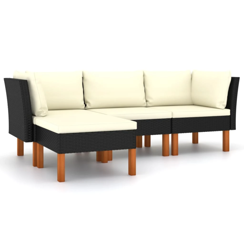 vidaXL 4-daļīgs dārza atpūtas mēbeļu komplekts, melna PE rotangpalma