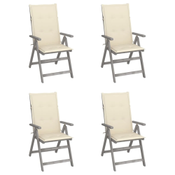 vidaXL atgāžami dārza krēsli ar matračiem, 4 gab., akācijas masīvkoks