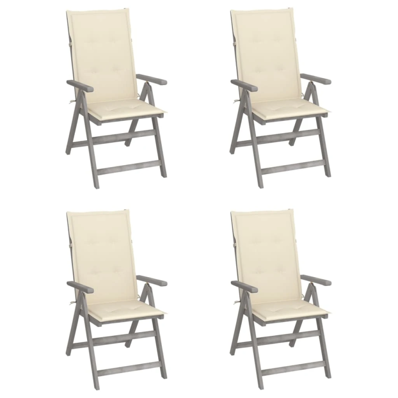 vidaXL atgāžami dārza krēsli ar matračiem, 4 gab., akācijas masīvkoks