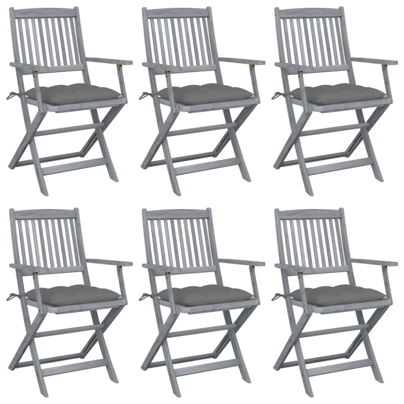 vidaXL saliekami āra krēsli ar matračiem, 6 gab., akācijas masīvkoks