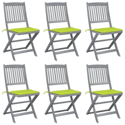 vidaXL saliekami āra krēsli ar matračiem, 6 gab., akācijas masīvkoks