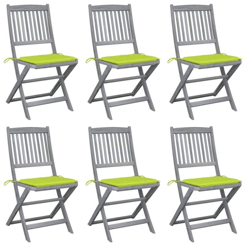 vidaXL saliekami āra krēsli ar matračiem, 6 gab., akācijas masīvkoks