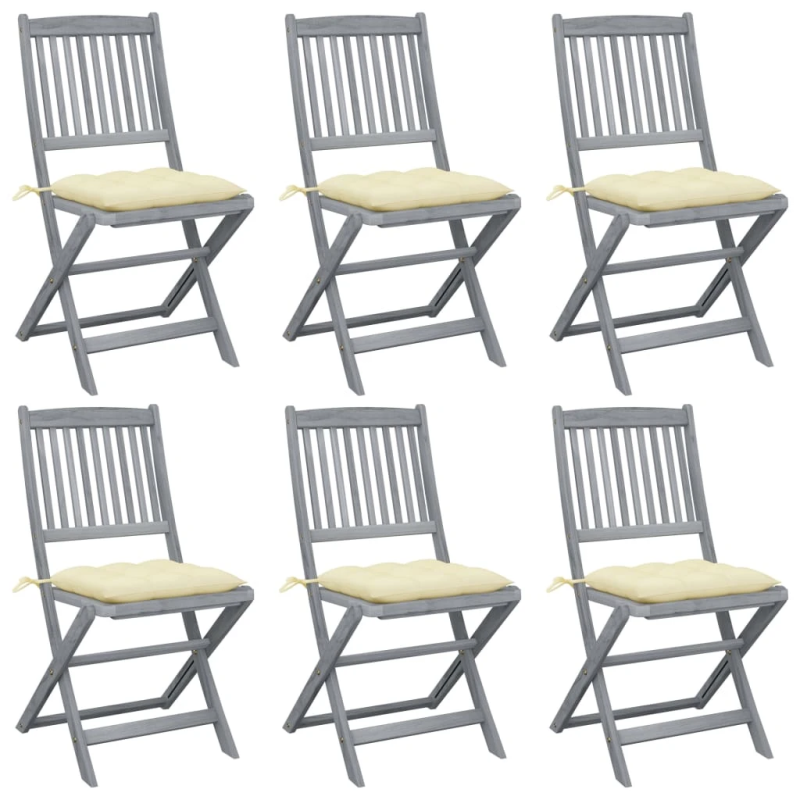 vidaXL saliekami āra krēsli ar matračiem, 6 gab., akācijas masīvkoks