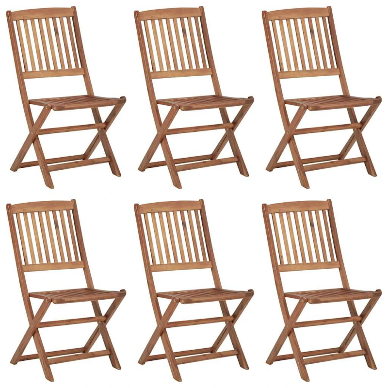 vidaXL saliekami dārza krēsli ar matračiem, 6 gab., akācijas masīvkoks