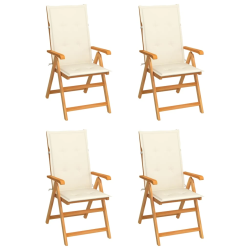 vidaXL dārza krēsli, krēmkrāsas matrači, 4 gab., masīvs tīkkoks