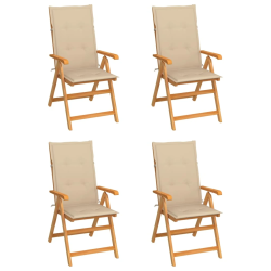 vidaXL dārza krēsli, bēši matrači, 4 gab., masīvs tīkkoks