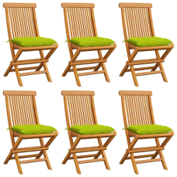 vidaXL dārza krēsli, spilgti zaļi matrači, 6 gab., masīvs tīkkoks