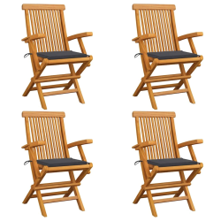 vidaXL dārza krēsli, antracītpelēki matrači, 4 gab., masīvs tīkkoks