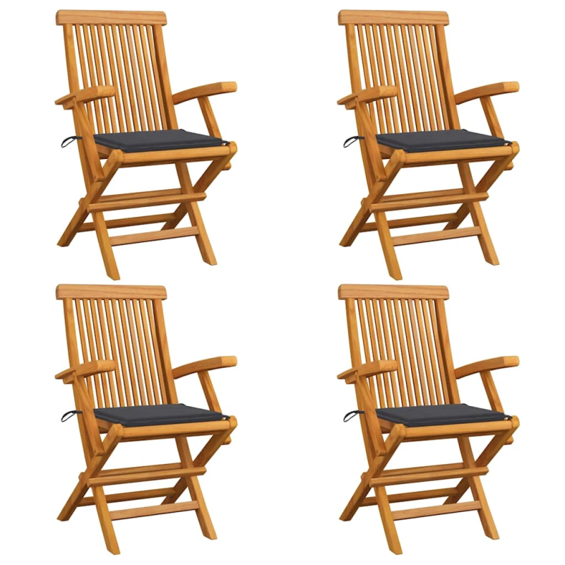 vidaXL dārza krēsli, antracītpelēki matrači, 4 gab., masīvs tīkkoks