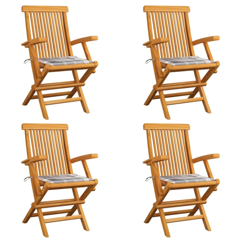 vidaXL dārza krēsli, matrači ar četrstūriem, 4 gab., masīvs tīkkoks