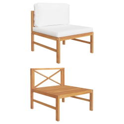 vidaXL vidējais dīvāns ar krēmkrāsas spilveniem, masīvs tīkkoks