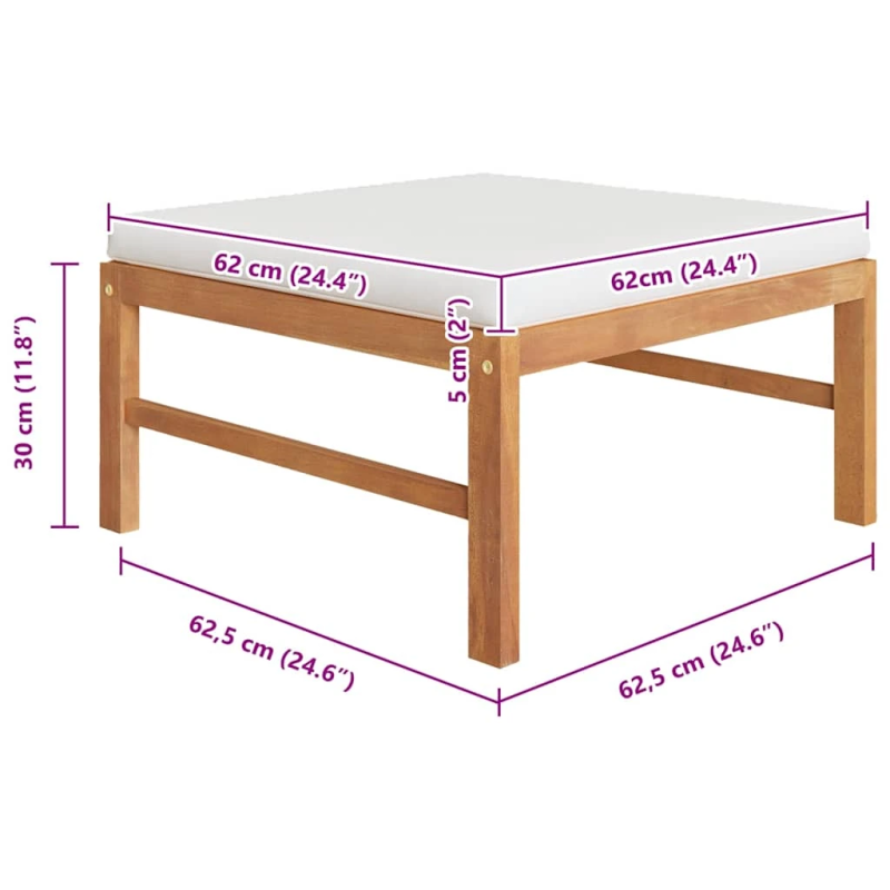 vidaXL kāju balsts ar krēmkrāsas matraci, masīvs tīkkoks