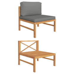 vidaXL vidējais dīvāns, tumši pelēki spilveni, masīvs tīkkoks