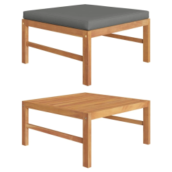 vidaXL kāju balsts ar tumši pelēku matraci, masīvs tīkkoks