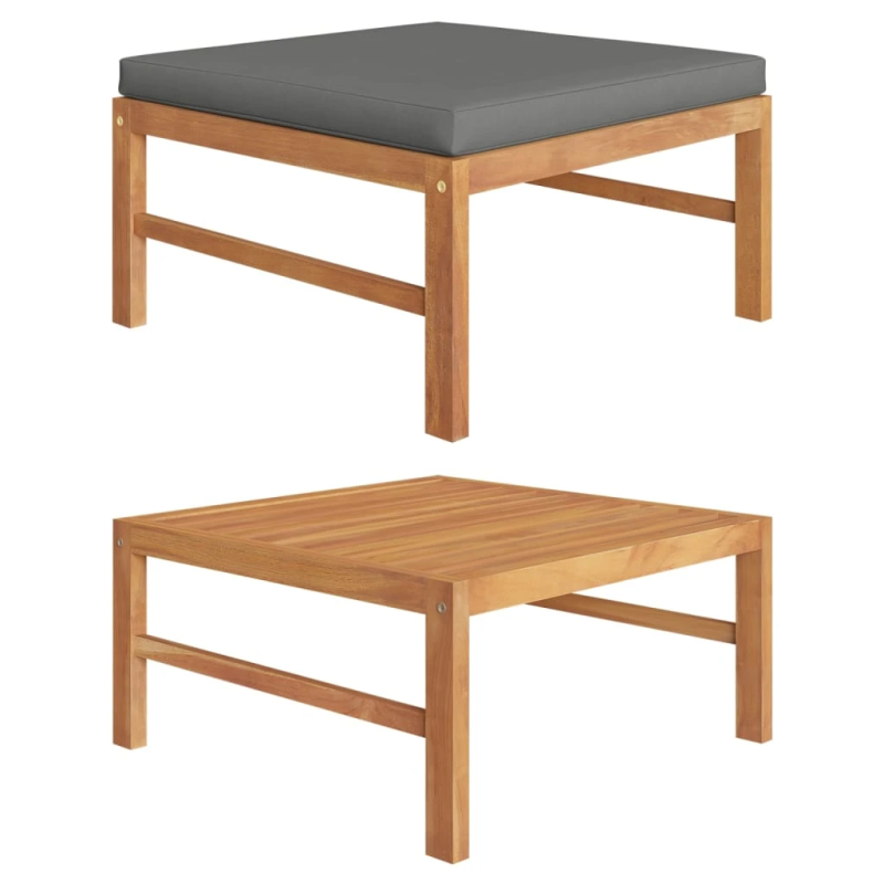 vidaXL kāju balsts ar tumši pelēku matraci, masīvs tīkkoks