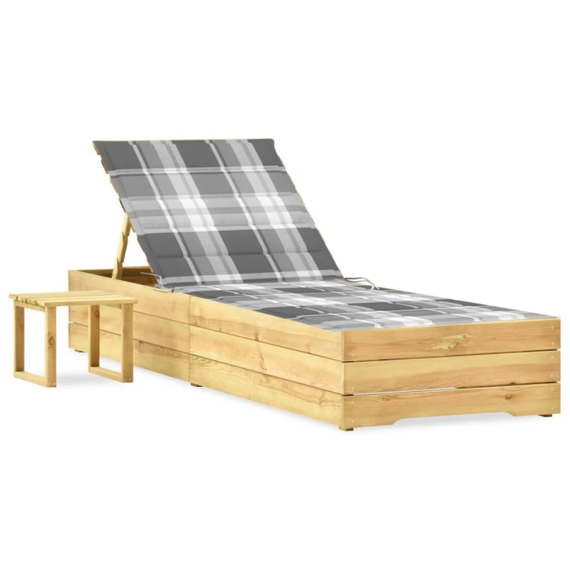 vidaXL sauļošanās zvilnis ar galdiņu un matraci, impregnēta priede