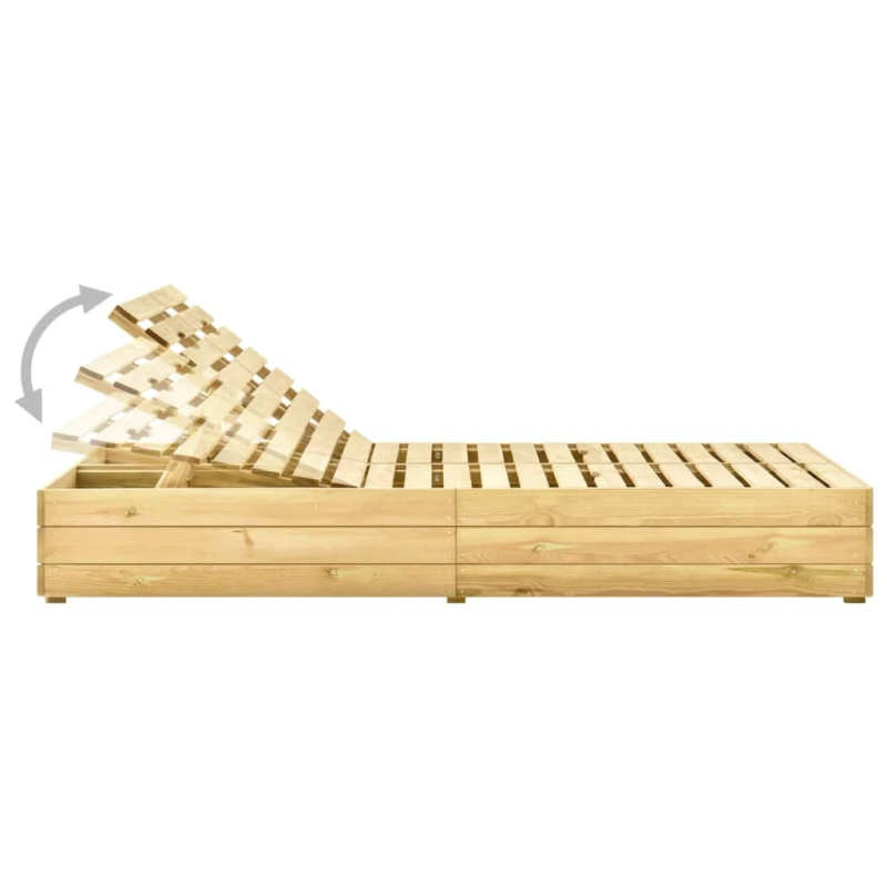 vidaXL divvietīgs sauļošanās zvilnis, sarkani matrači, priedes koks