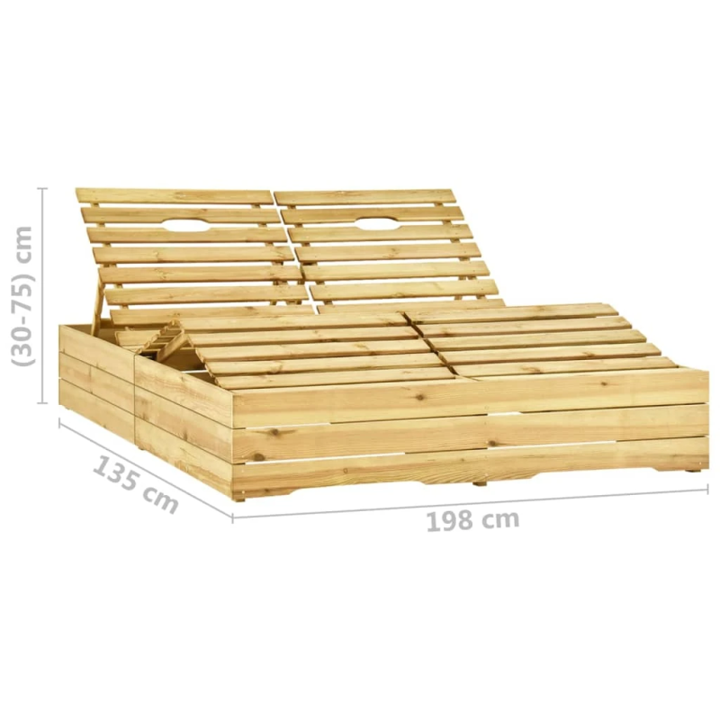 vidaXL divvietīgs sauļošanās zvilnis, vīnsarkani matrači, priedes koks